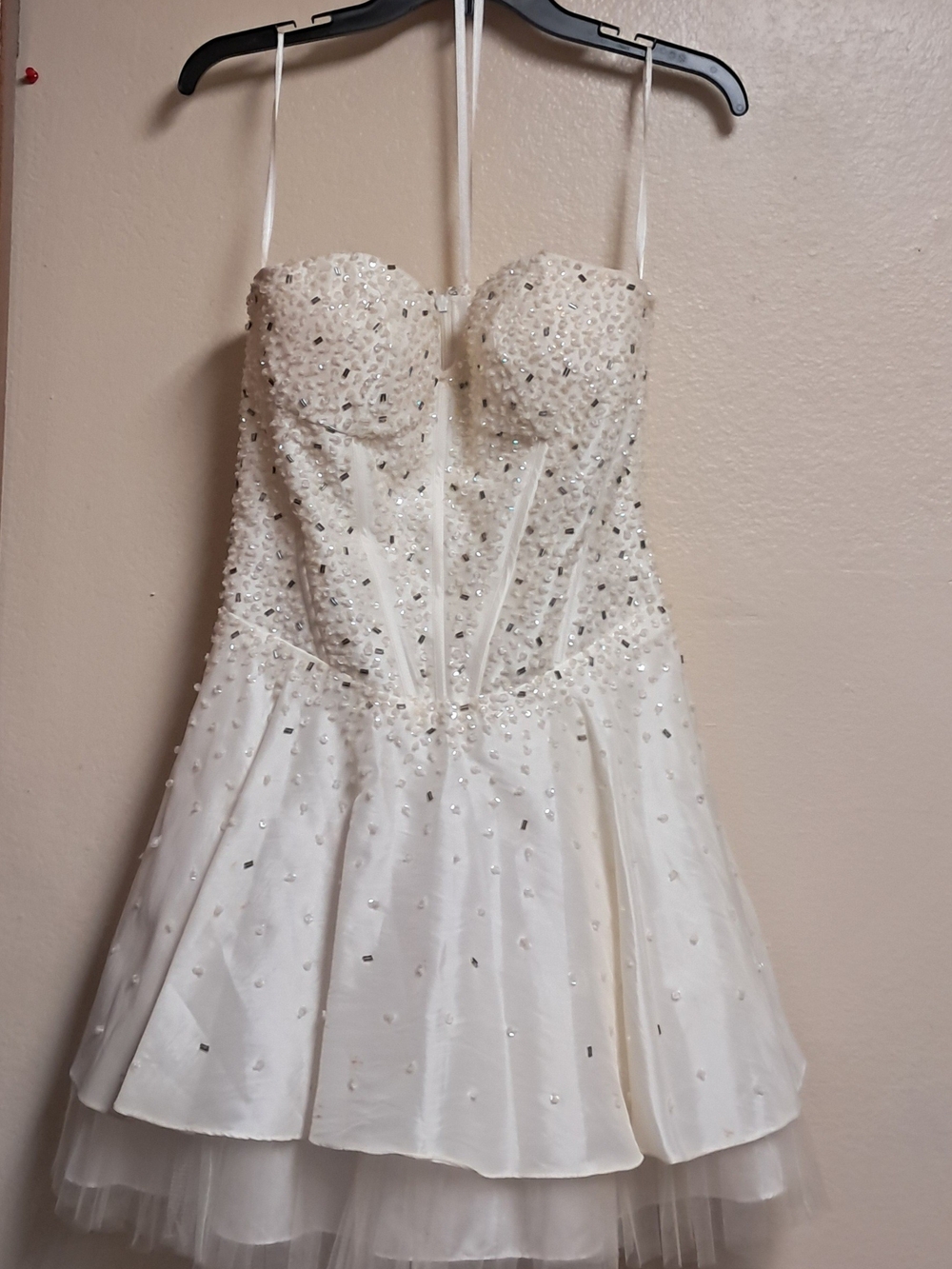 Strapless Ivory Beaded Party Dress